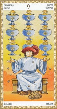 Tarot Cards, the Nine Cups Card on the Front. Tarot Deck Editorial